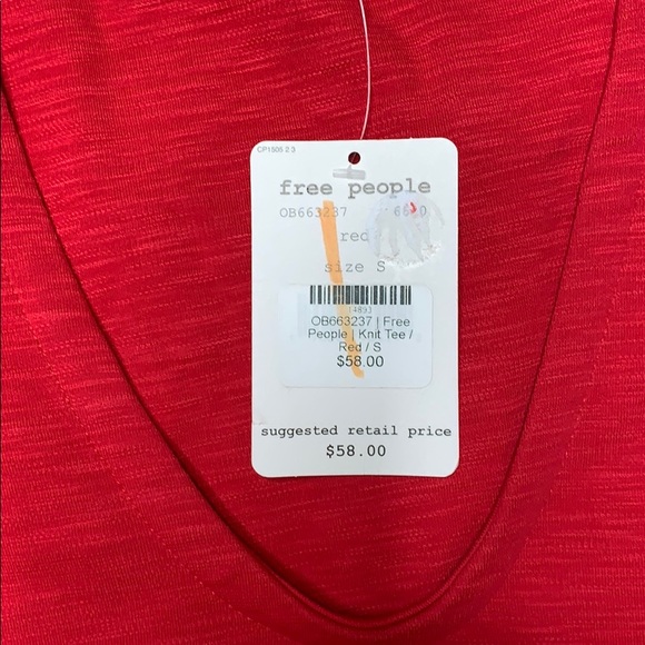 NWT Free People Red Knit Top Puff Sleeve - Picture 3 of 4